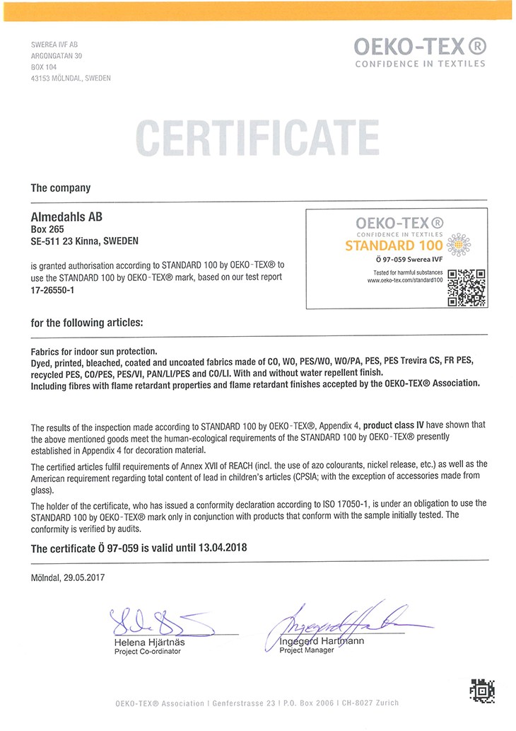 Сертификат на детские ткани Standart 100 ISO 17050-1